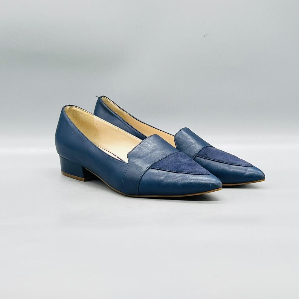 Cole Haan Shoes Women 8 Blue Leather Loafer Flats Pointed Toe Block Heel Slip On - Picture 2 of 11